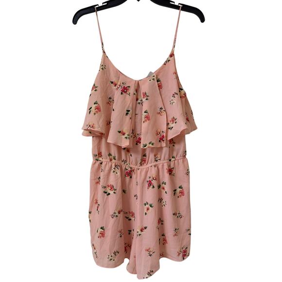 NWT E & M Large Pink with Pink Flowers Romper Spaghetti Straps - Picture 1 of 7
